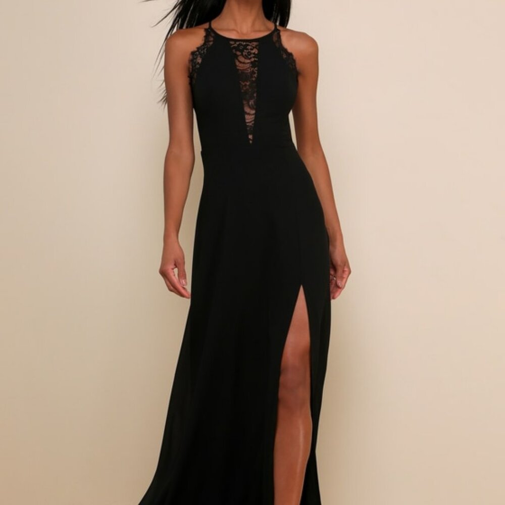 Lulus Romantic Mood Black Lace Sleeveless Maxi Dress - Size M